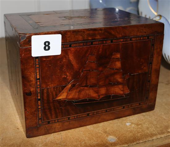 Victorian ship marquetry money box